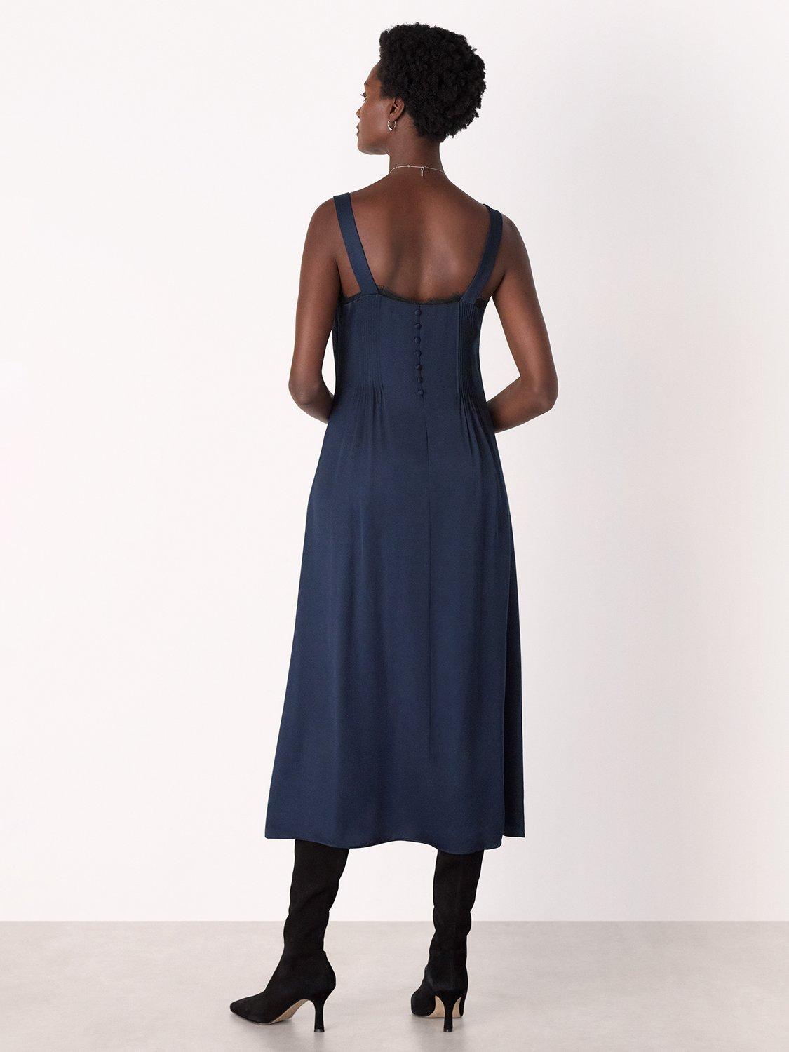 Whistles Crepe Lace Trim Cami Midi Dress, Navy/Multi