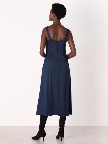 Whistles Crepe Lace Trim Cami Midi Dress, Navy/Multi - view 2, Navy/Multi