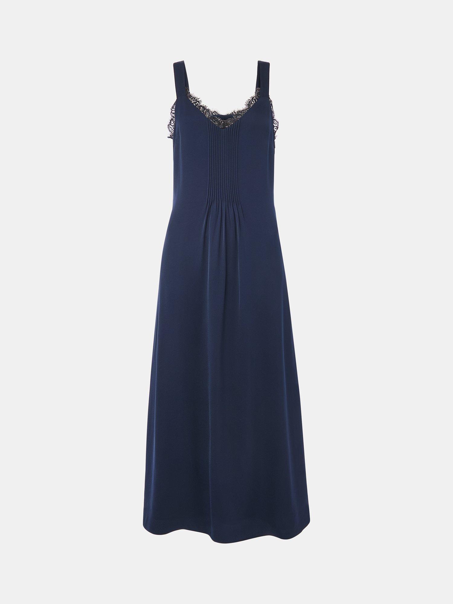 Whistles Crepe Lace Trim Cami Midi Dress, Navy/Multi