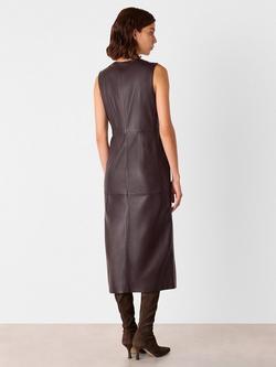 Whistles Leather Shift Dress, Chocolate - view 2, Chocolate