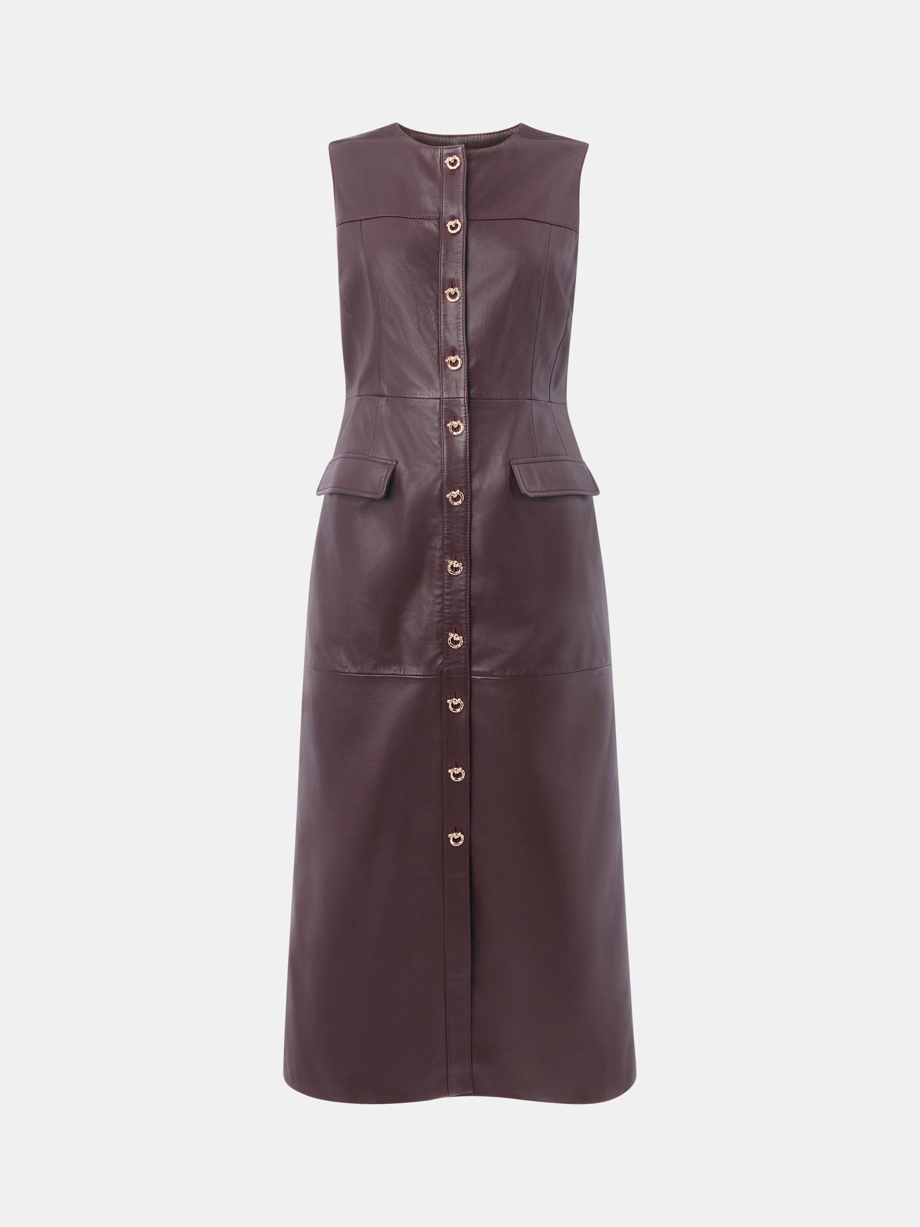 Product image 5 of 5, which shows Whistles Leather Shift Dress, Chocolate, 6