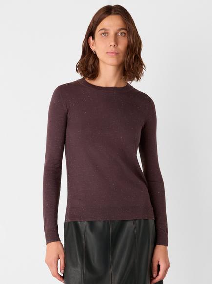 Whistles Annie Sparkle Long Sleeve Top containing LENZING™ ECOVERO™ Viscose, Chocolate