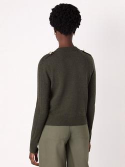 Whistles Wool Military Crew Neck Cardigan - view 2, Khaki