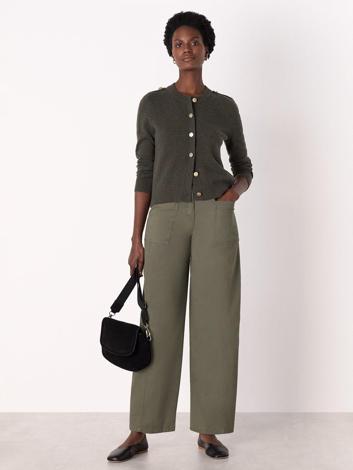 Product image 3 of 5, which shows Whistles Wool Military Crew Neck Cardigan, Khaki, S