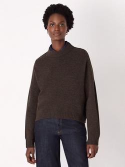 Whistles Curved Hem Knit Pure Wool Jumper, Brown