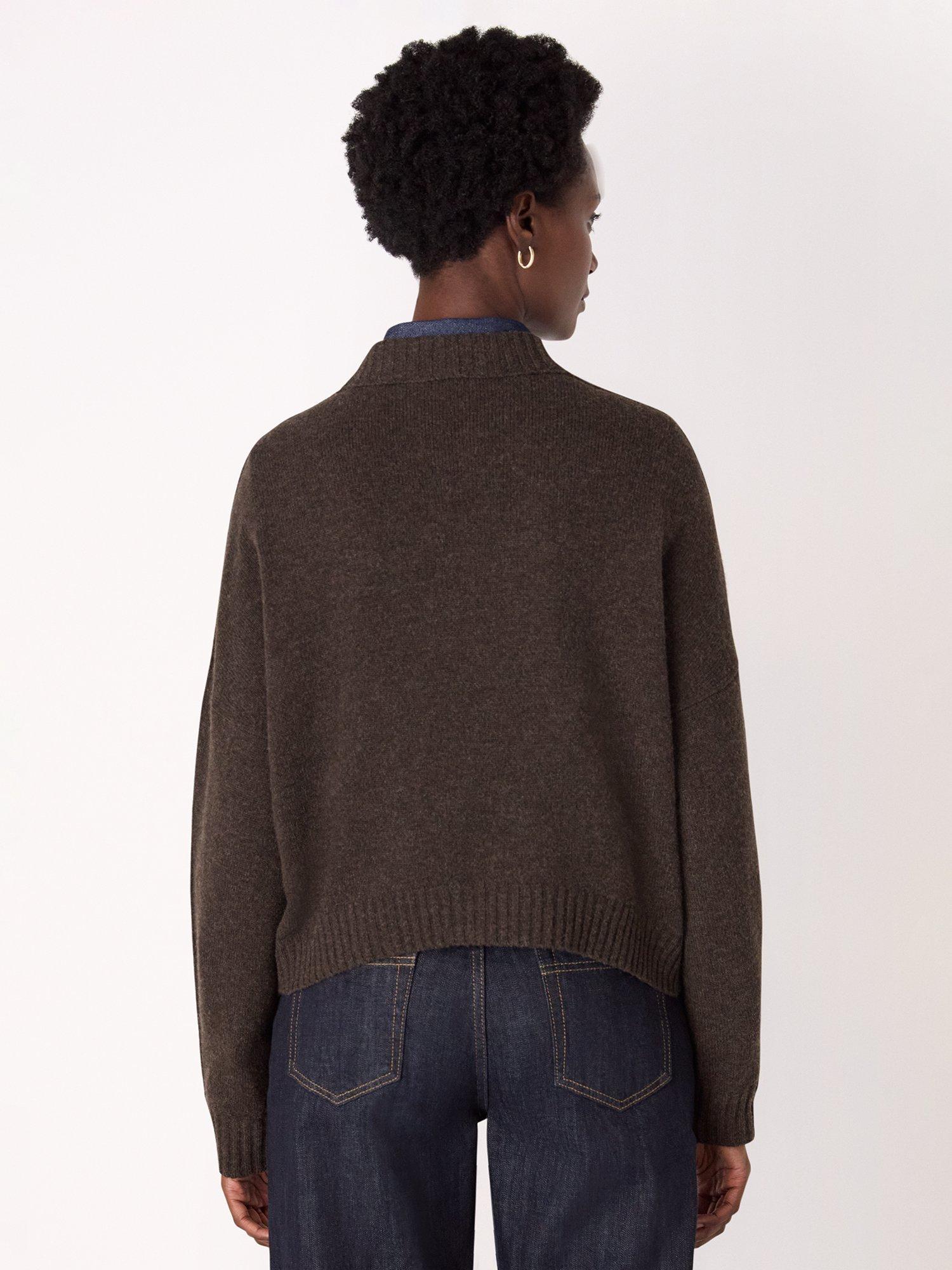 Product image 2 of 5, which shows Whistles Curved Hem Knit Pure Wool Jumper, Brown, L