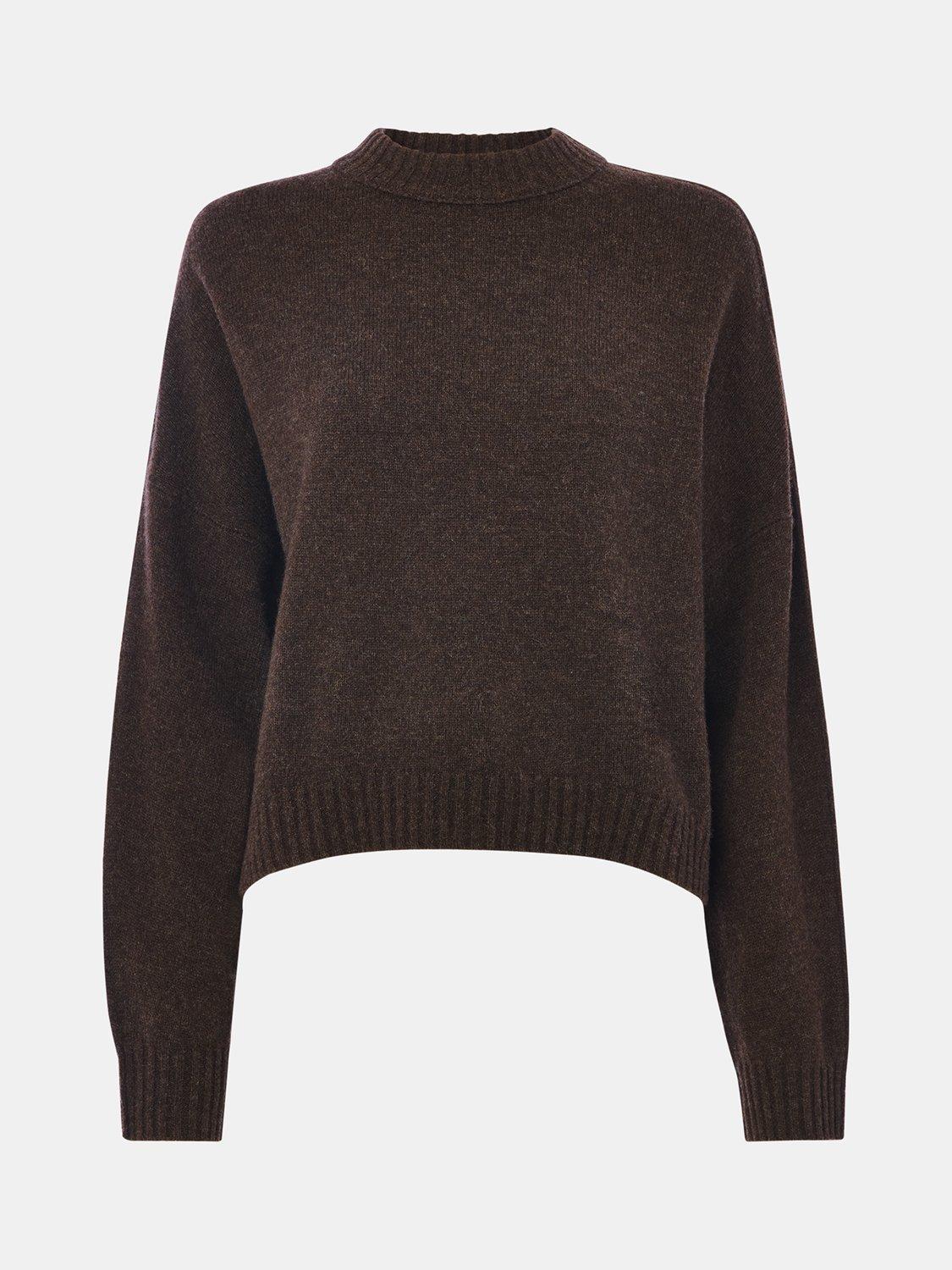 Product image 5 of 5, which shows Whistles Curved Hem Knit Pure Wool Jumper, Brown, L