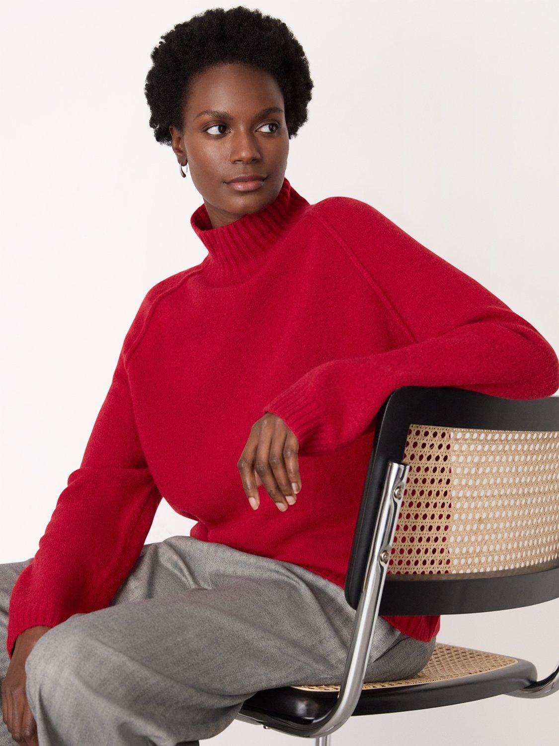 Product image 1 of 5, which shows Whistles Wool Mix Split Funnel Wool Blend Knitted Jumper, Red, XS