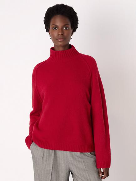 Whistles Wool Mix Split Funnel Wool Blend Knitted Jumper, Red