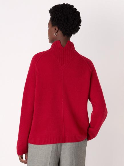 Whistles Wool Mix Split Funnel Wool Blend Knitted Jumper - view 2, Red