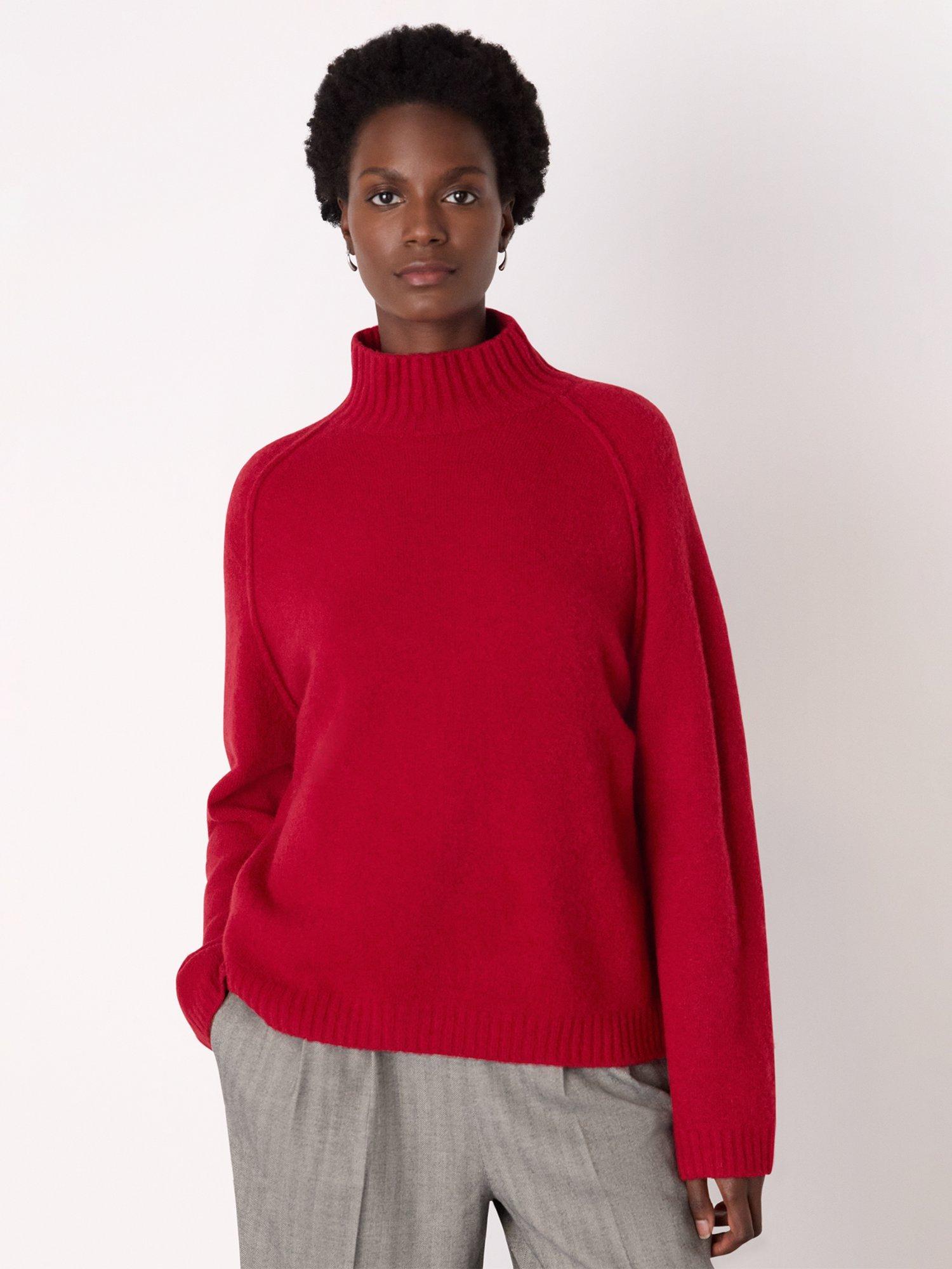 Product image 4 of 5, which shows Whistles Wool Mix Split Funnel Wool Blend Knitted Jumper, Red, XS