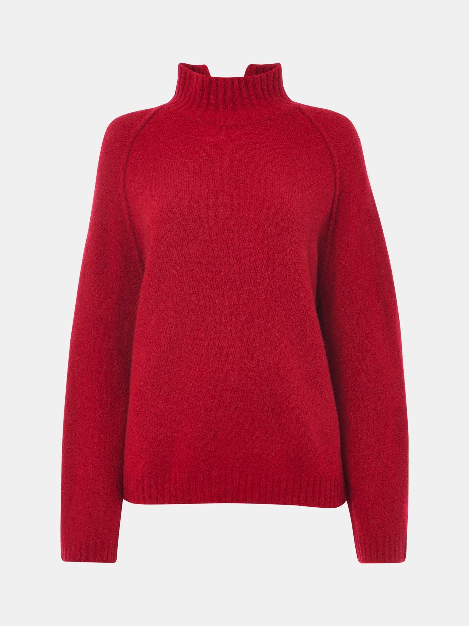 Product image 5 of 5, which shows Whistles Wool Mix Split Funnel Wool Blend Knitted Jumper, Red, XS
