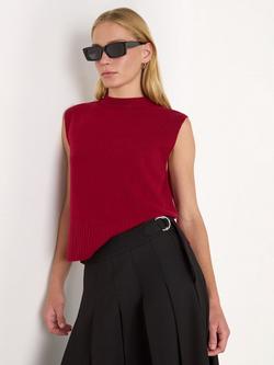 Whistles Round Neck Wool Sleeveless Tank Top, Dark Red