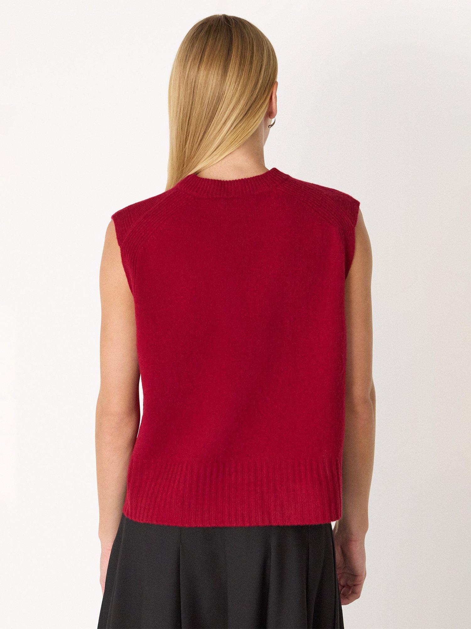 Product image 2 of 5, which shows Whistles Round Neck Wool Sleeveless Tank Top, Dark Red, XS
