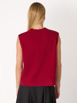 Whistles Round Neck Wool Sleeveless Tank Top - view 2, Dark Red