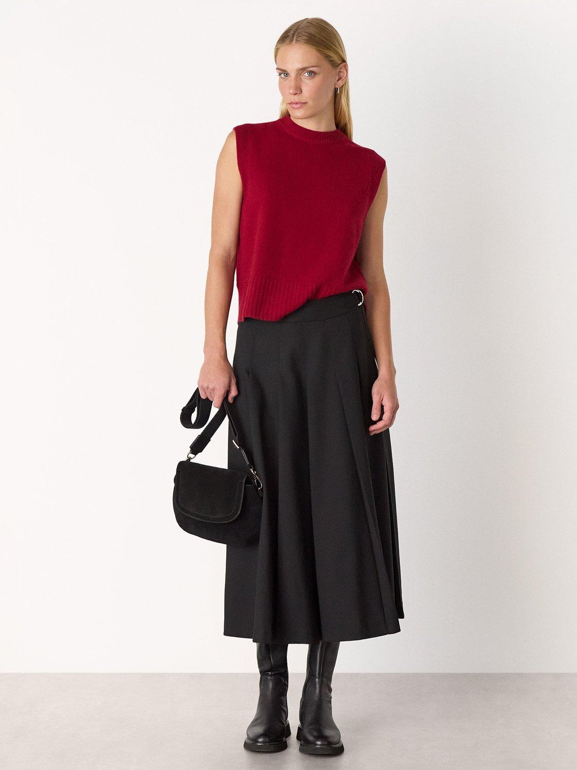 Product image 3 of 5, which shows Whistles Round Neck Wool Sleeveless Tank Top, Dark Red, XS