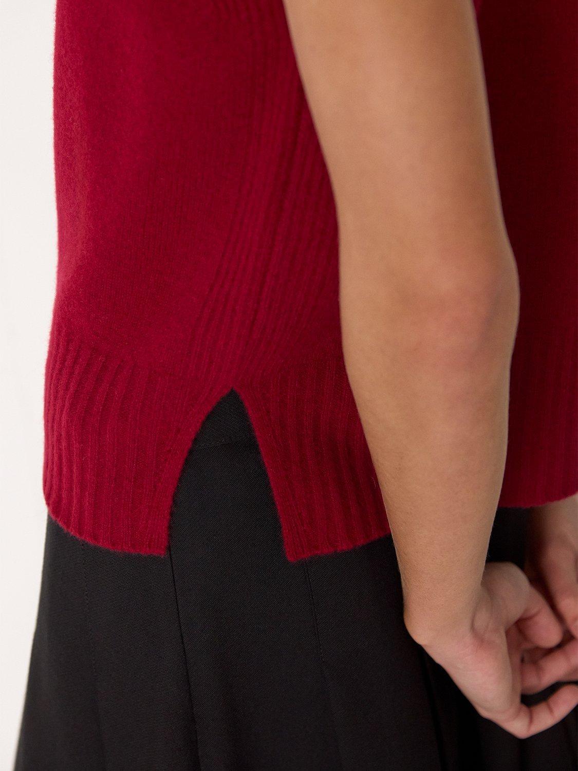 Product image 4 of 5, which shows Whistles Round Neck Wool Sleeveless Tank Top, Dark Red, XS