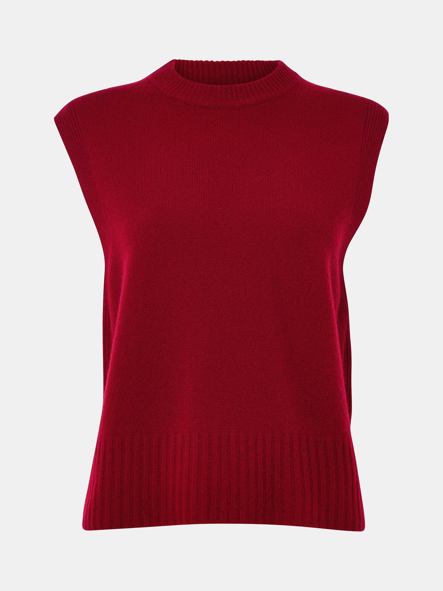 Product image 5 of 5, which shows Whistles Round Neck Wool Sleeveless Tank Top, Dark Red, XS