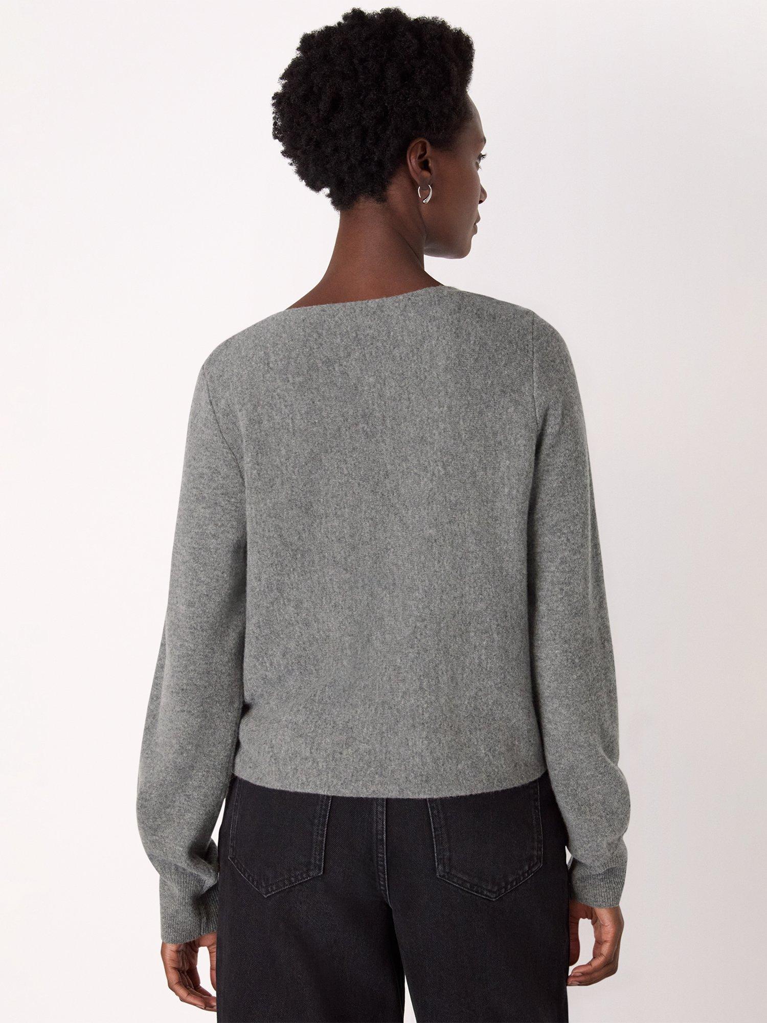Product image 2 of 5, which shows Whistles Wool Twist Front Detail Knit Jumper, Grey, XS