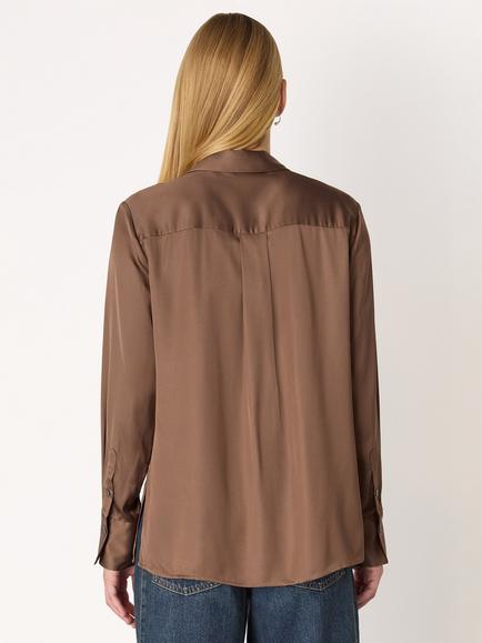 Whistles Metallic Long sleeve Collar Shirt - view 2, Bronze