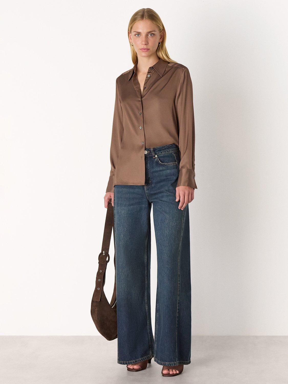 Product image 3 of 5, which shows Whistles Metallic Long sleeve Collar Shirt, Bronze, 6