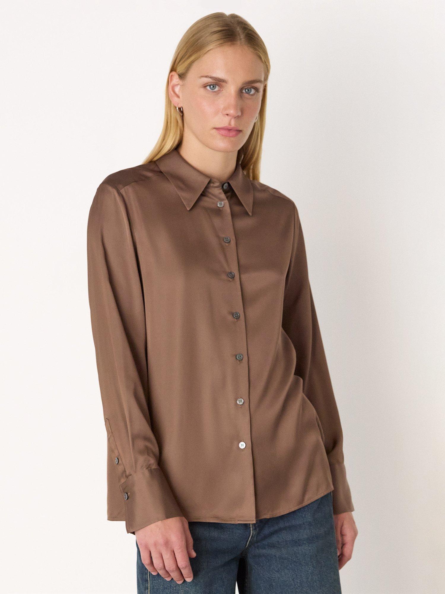 Product image 4 of 5, which shows Whistles Metallic Long sleeve Collar Shirt, Bronze, 6