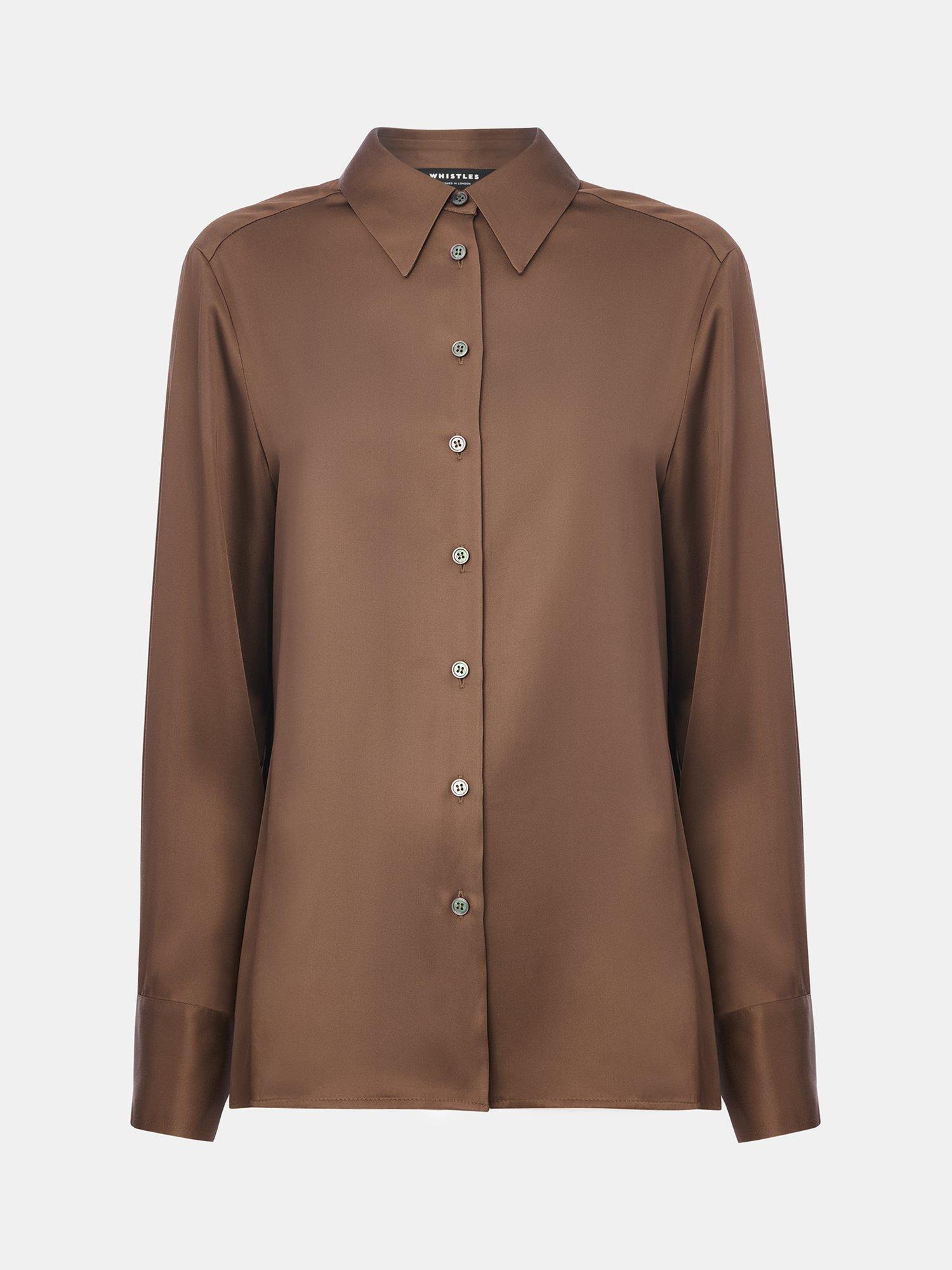 Product image 5 of 5, which shows Whistles Metallic Long sleeve Collar Shirt, Bronze, 6
