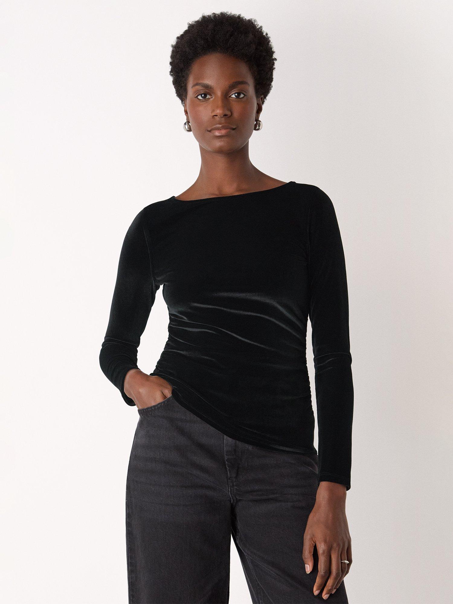 Whistles Straight Neck Velvet Top, Black