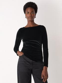 Whistles Straight Neck Velvet Top, Black, Black