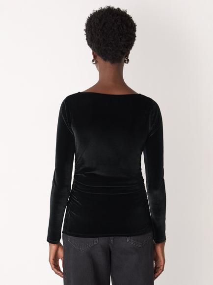 Whistles Straight Neck Velvet Top, Black - view 2, Black