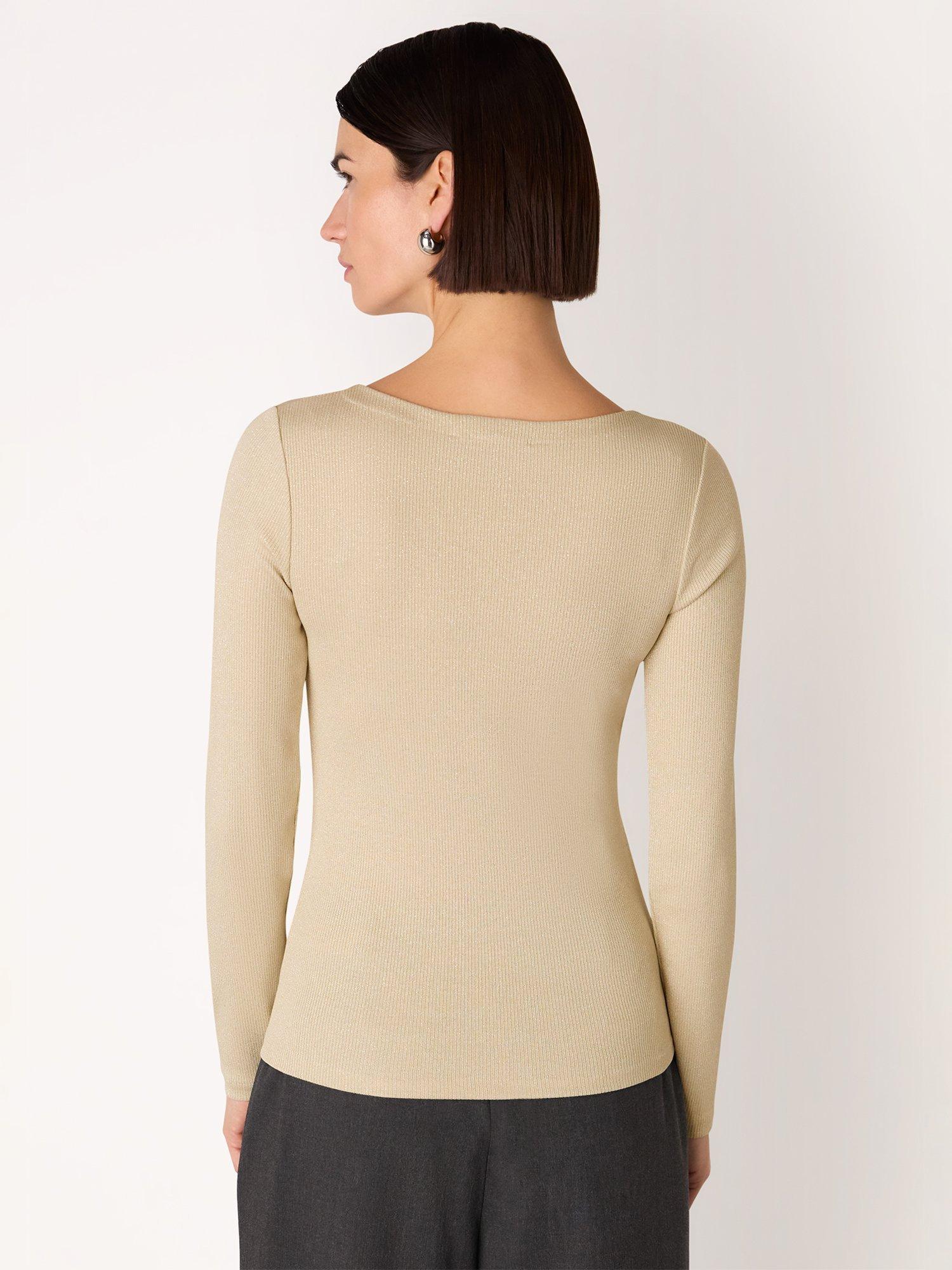 Product image 2 of 5, which shows Whistles Sparkle Rib Jersey Top, Silver, 6