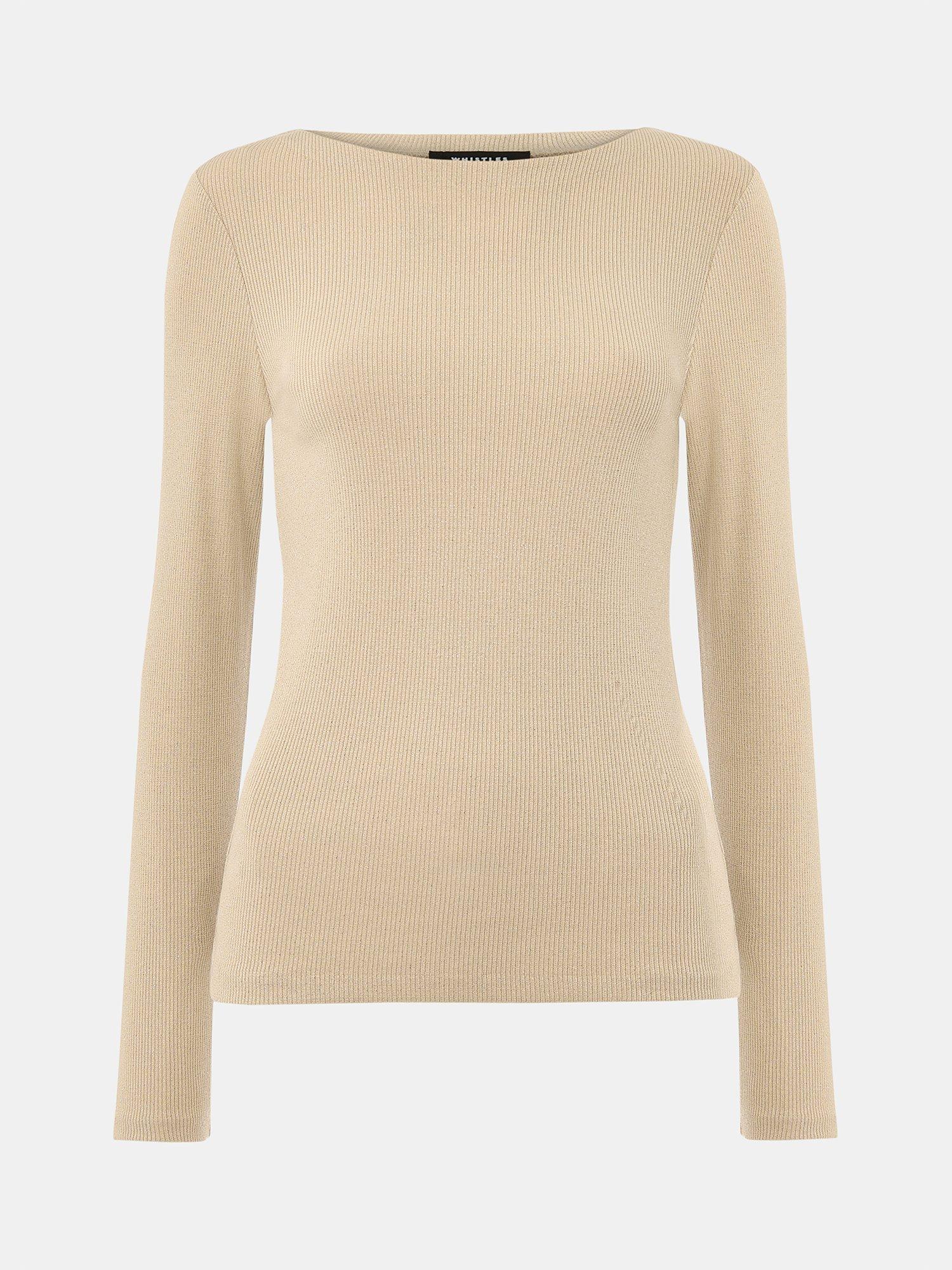 Product image 5 of 5, which shows Whistles Sparkle Rib Jersey Top, Silver, 6