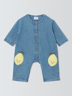 John Lewis Baby Lemon Denim Romper, Blue, Blue