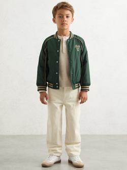 Reiss Kids' Harvey Bomber Jacket, Forest Green/Off White - view 2, Forest Green/Off White
