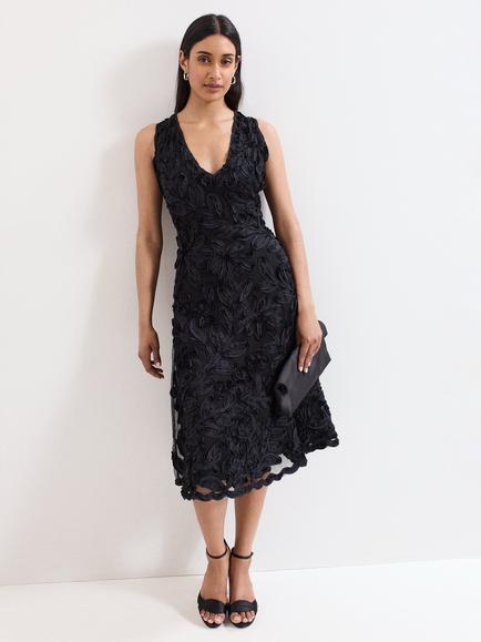 Phase Eight Paloma Floral Lace Appliqué Dress, Black, Black