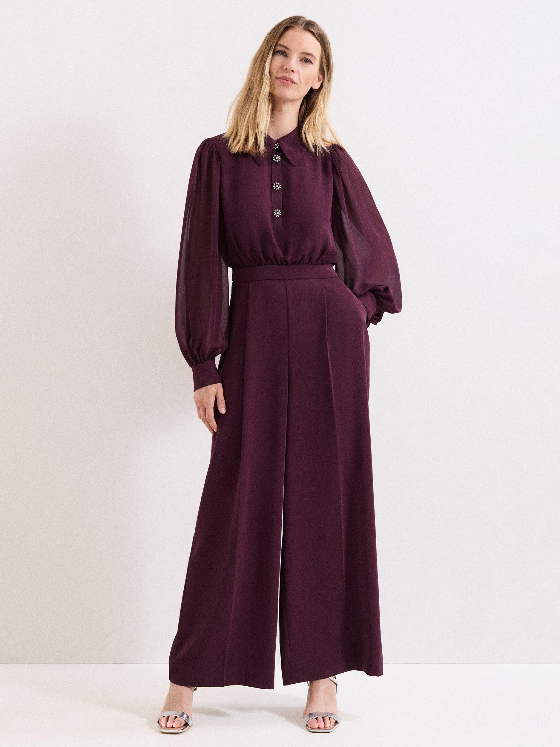Product image 1 of 9, which shows Phase Eight Petite Emily Tailored Jumpsuit, Burgundy, 12