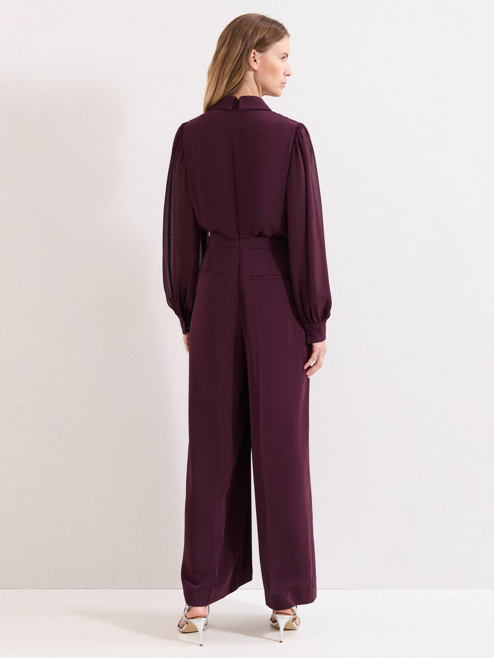 Product image 2 of 9, which shows Phase Eight Petite Emily Tailored Jumpsuit, Burgundy, 12