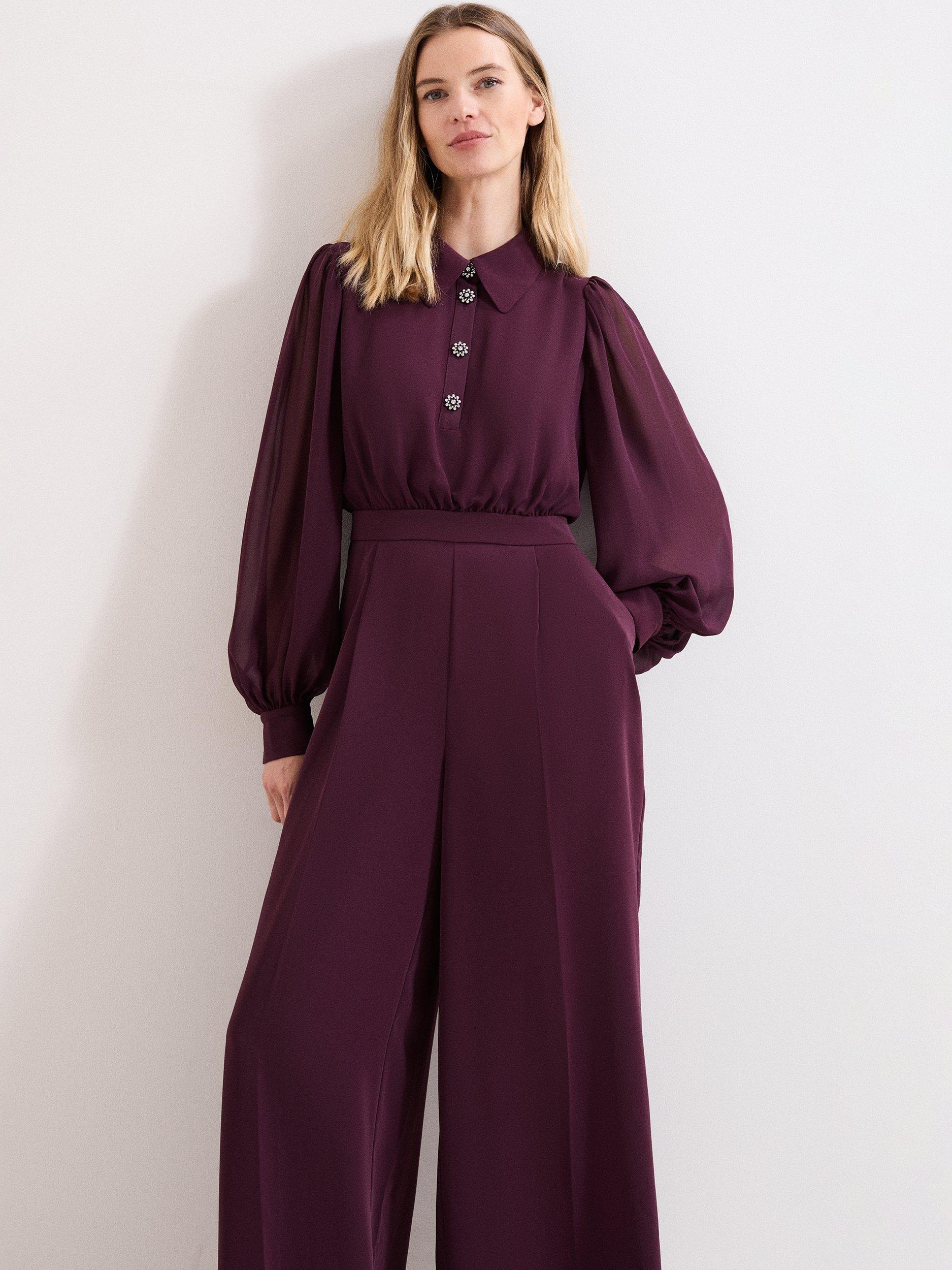 Product image 3 of 9, which shows Phase Eight Petite Emily Tailored Jumpsuit, Burgundy, 12