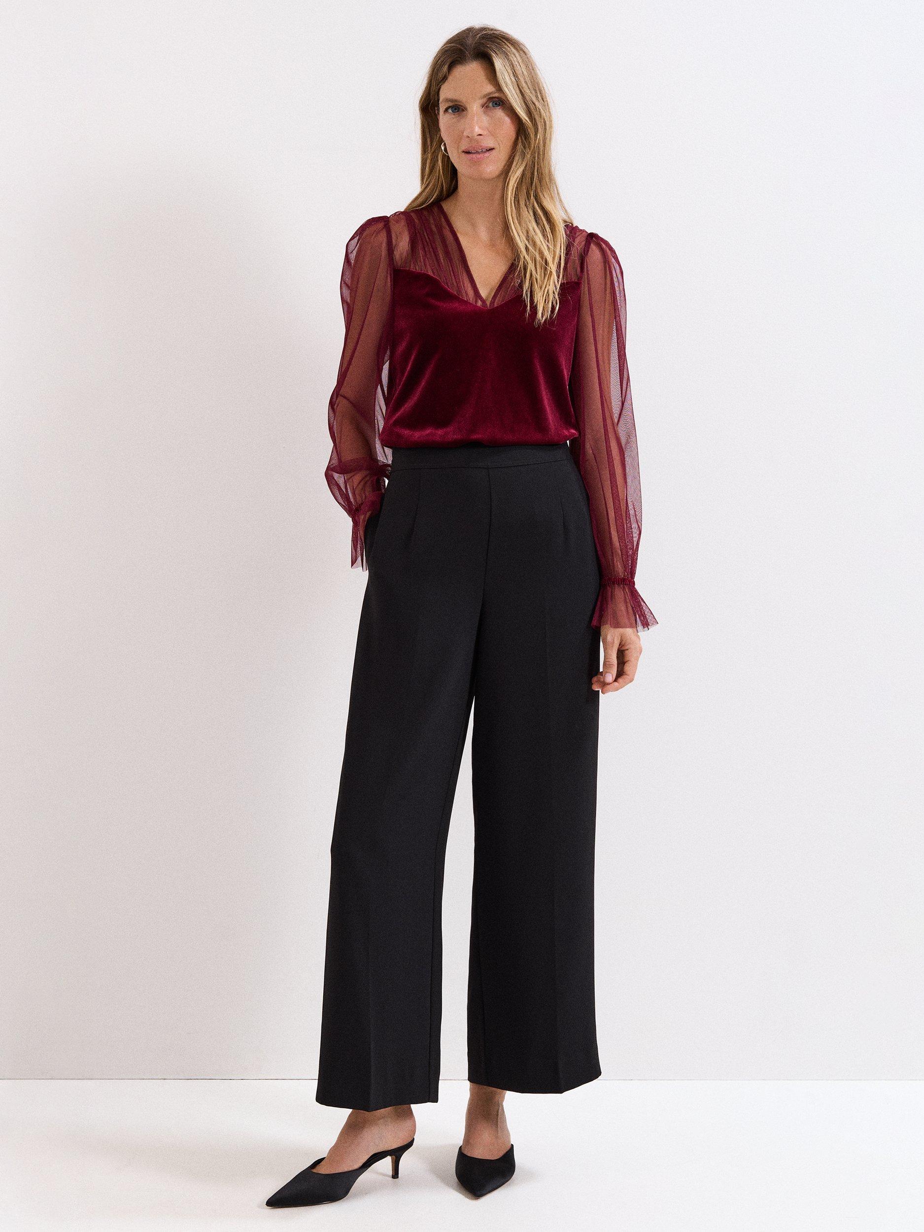 Product image 3 of 8, which shows Phase Eight Cindy Velvet Blouse, Burgundy, 8