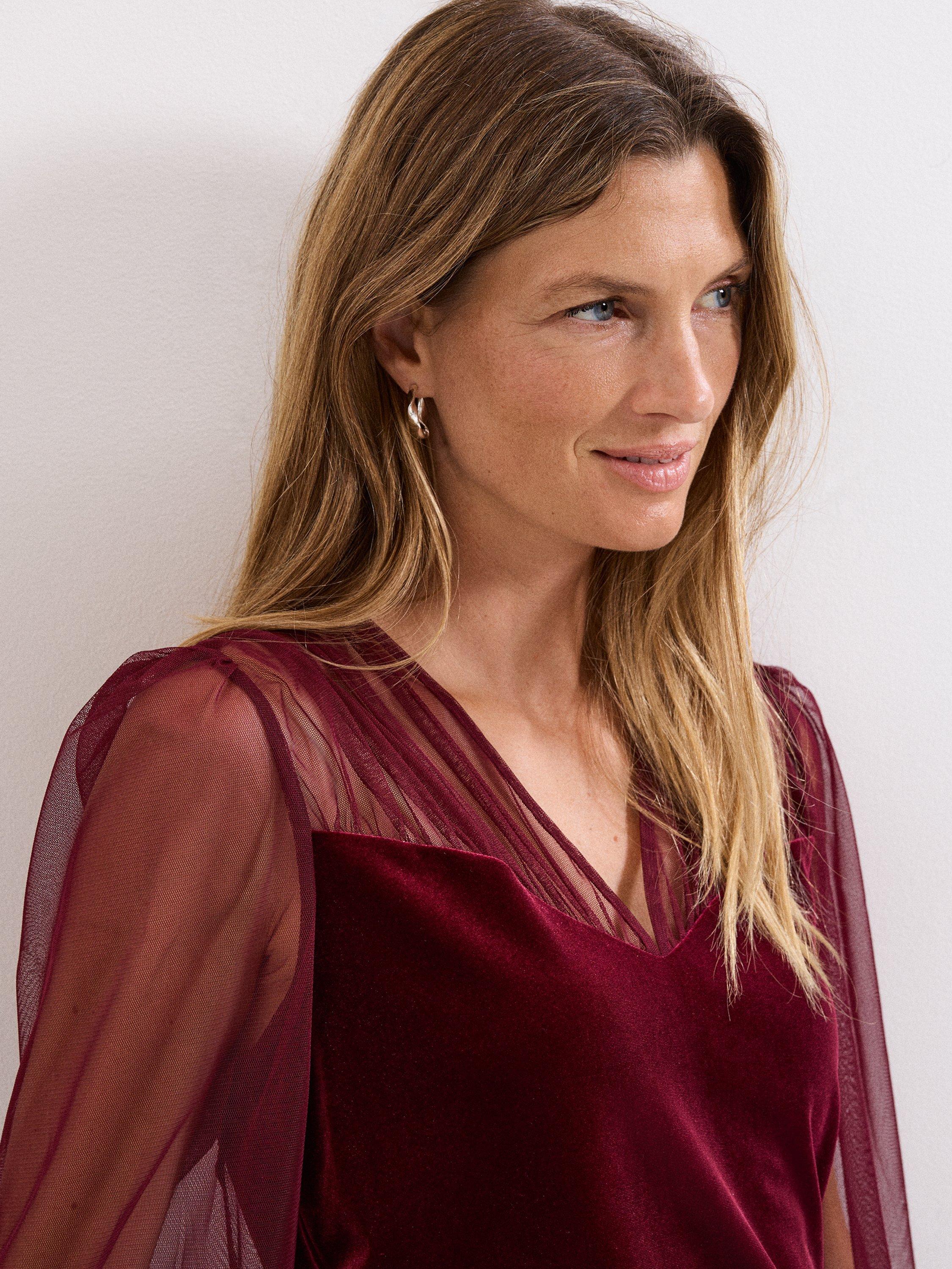 Product image 5 of 8, which shows Phase Eight Cindy Velvet Blouse, Burgundy, 8