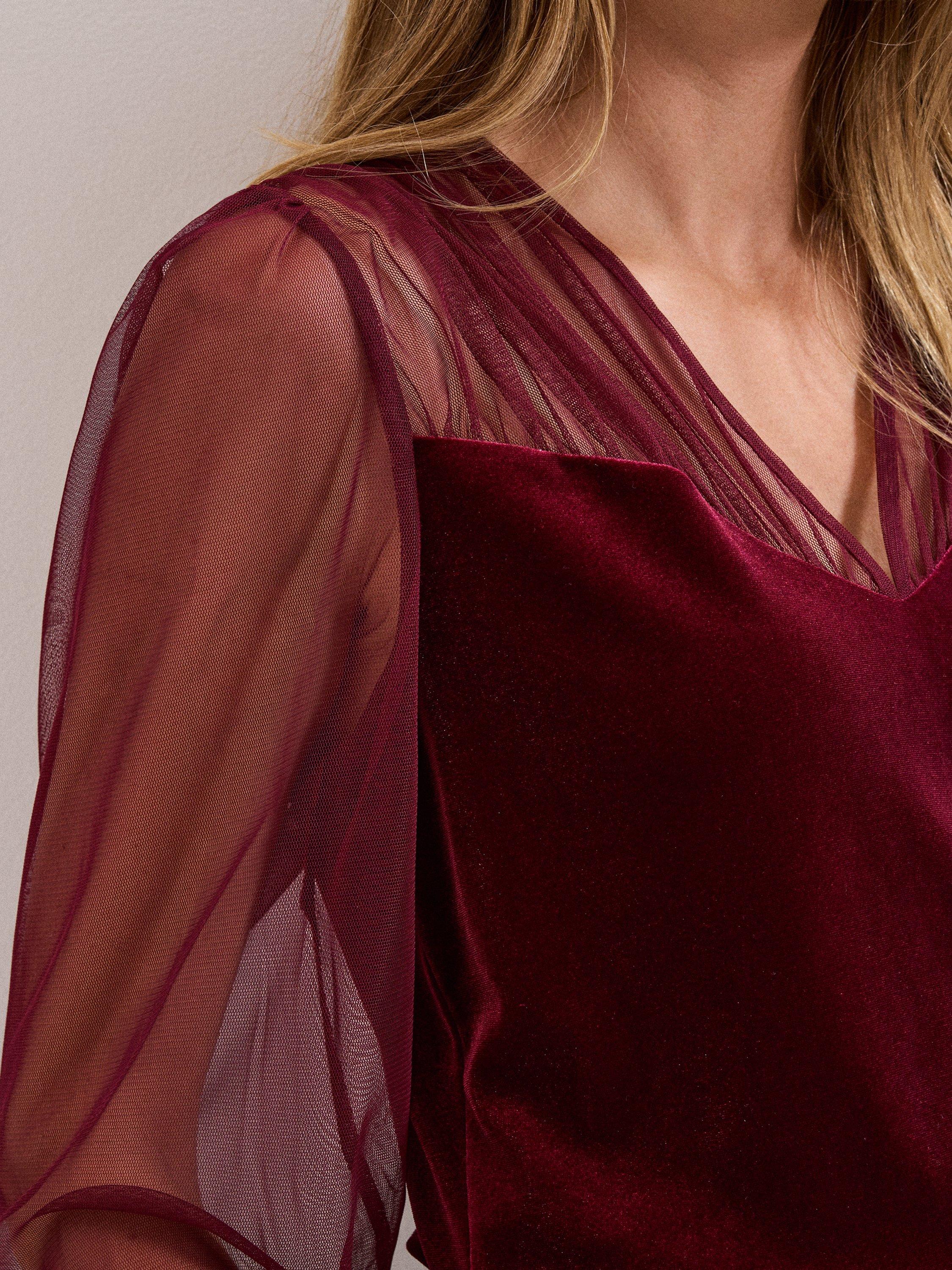 Product image 7 of 8, which shows Phase Eight Cindy Velvet Blouse, Burgundy, 8