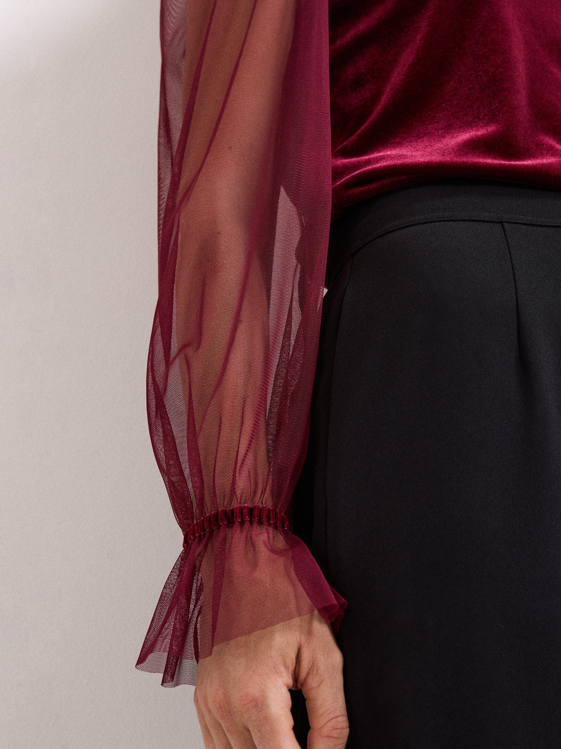 Product image 8 of 8, which shows Phase Eight Cindy Velvet Blouse, Burgundy, 8