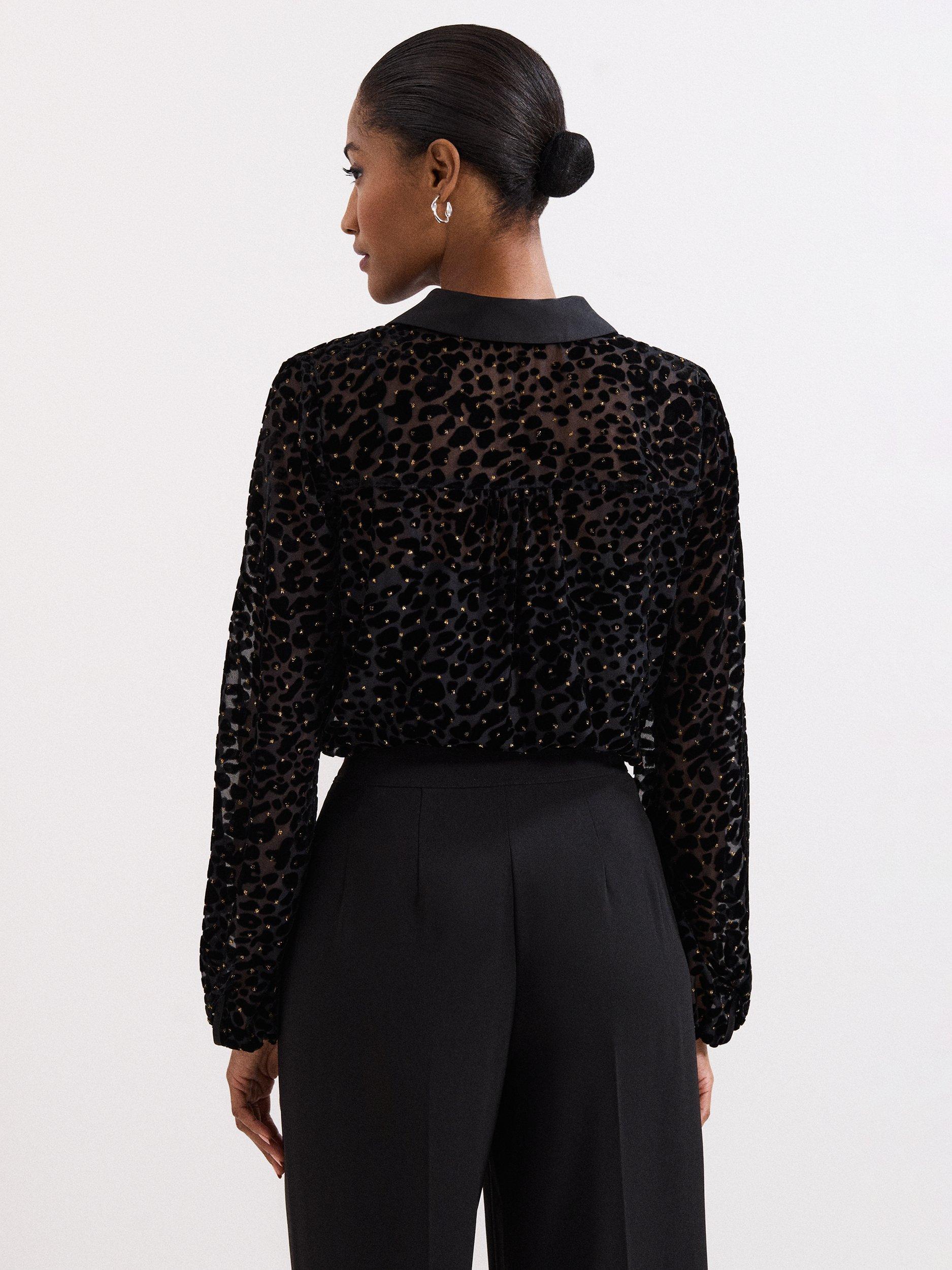 Product image 2 of 8, which shows Phase Eight Della Animal Print Burnout Shirt, Black, 8