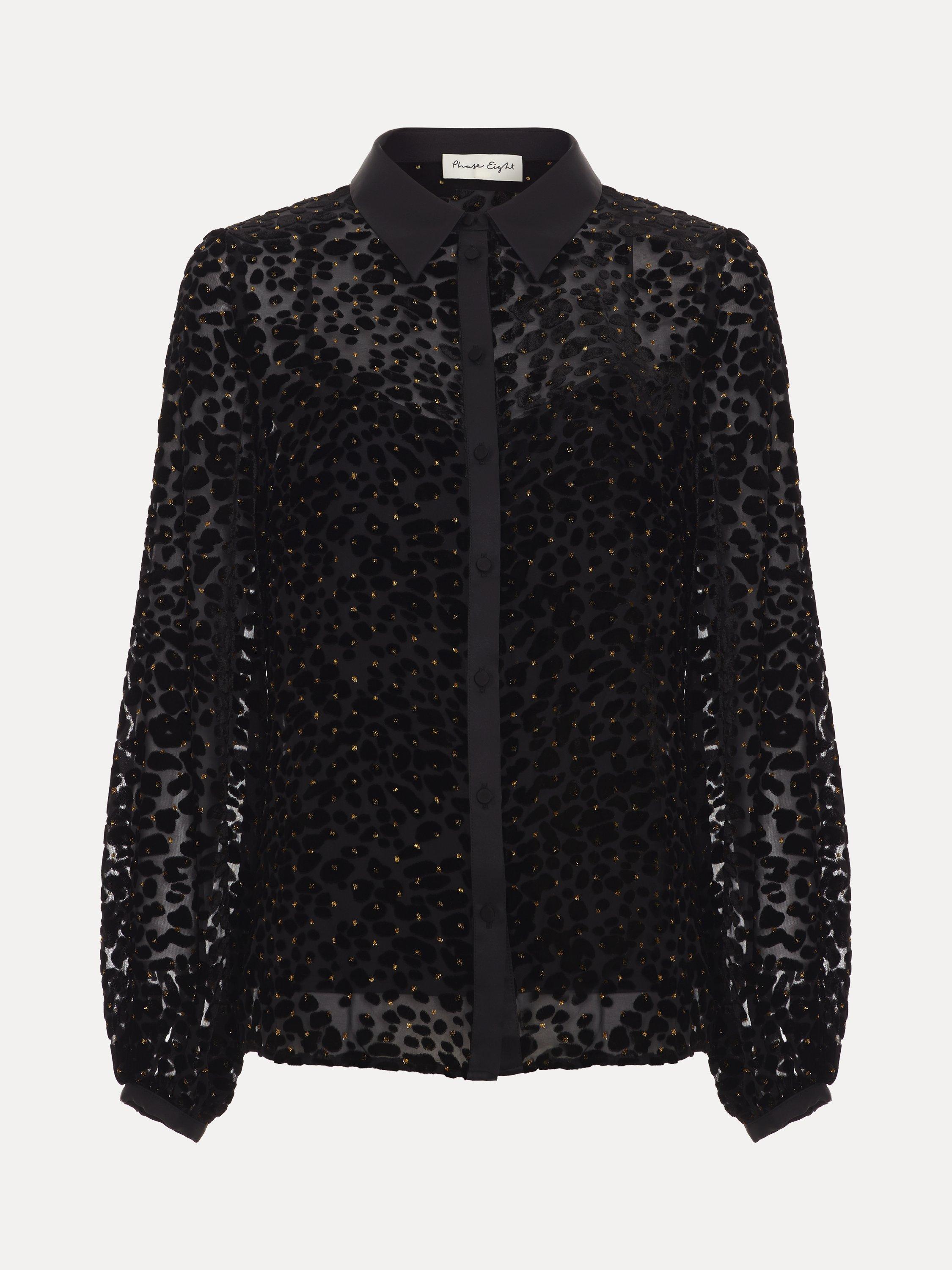 Product image 4 of 8, which shows Phase Eight Della Animal Print Burnout Shirt, Black, 8