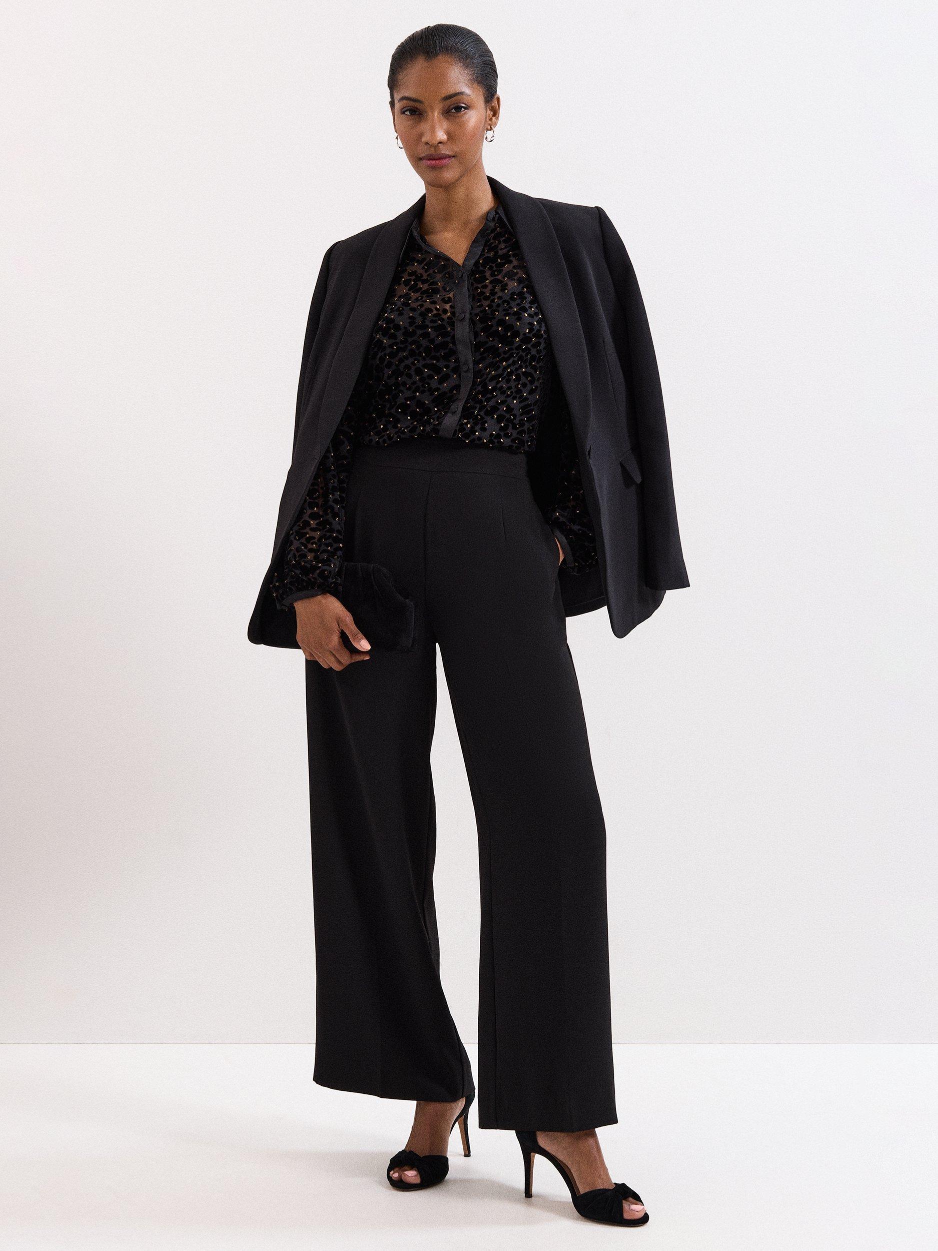 Product image 8 of 8, which shows Phase Eight Della Animal Print Burnout Shirt, Black, 8