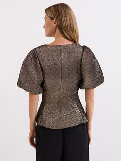 Phase Eight Kassie Jacquard Peplum Top, Gold - view 2, Gold