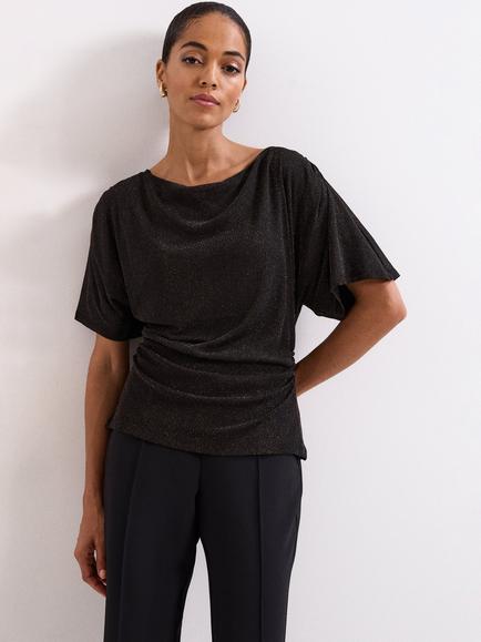 Phase Eight Martha Draped Top, Black Gold, Black Gold