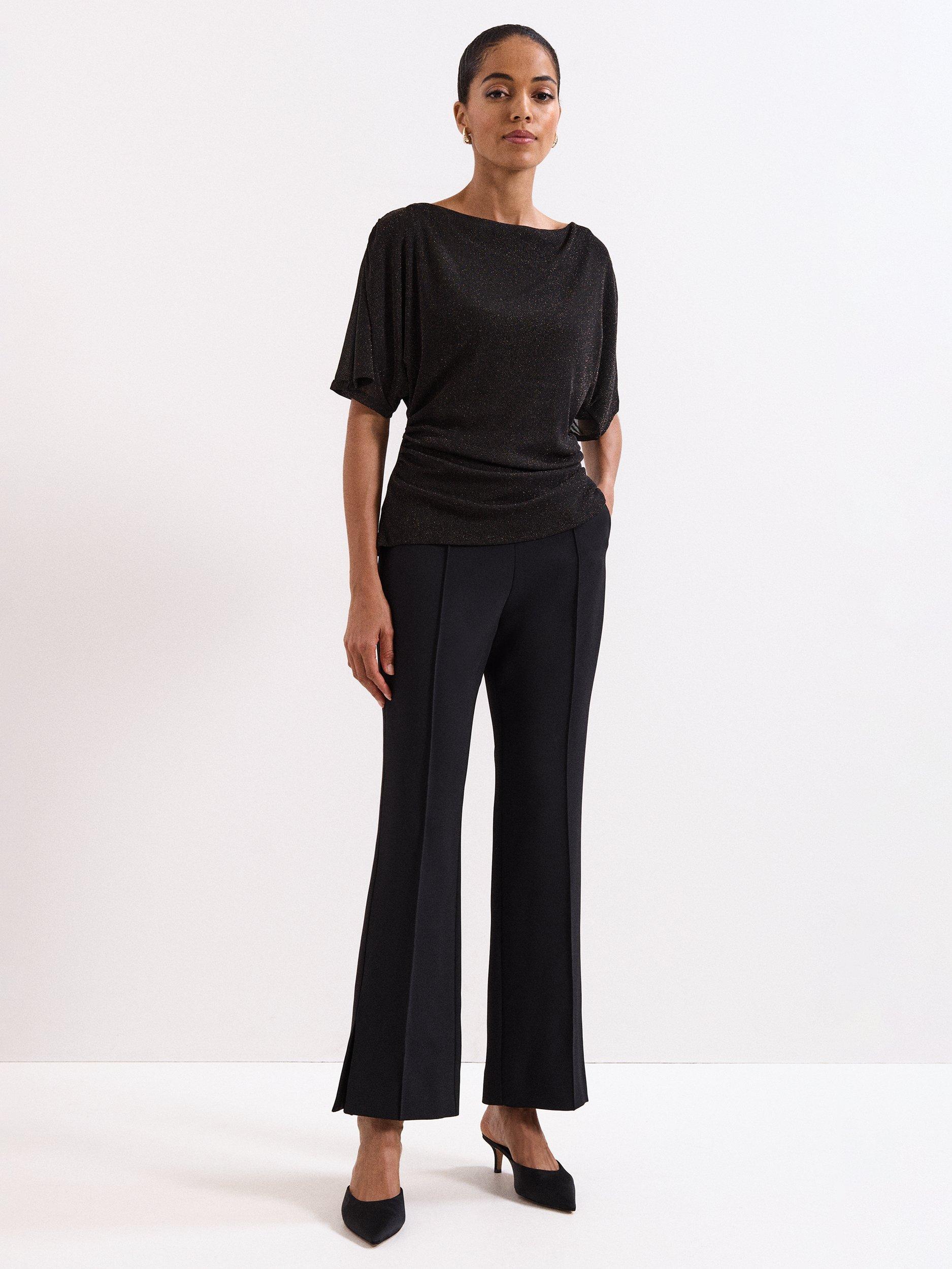 Product image 3 of 9, which shows Phase Eight Martha Draped Top, Black Gold, 8