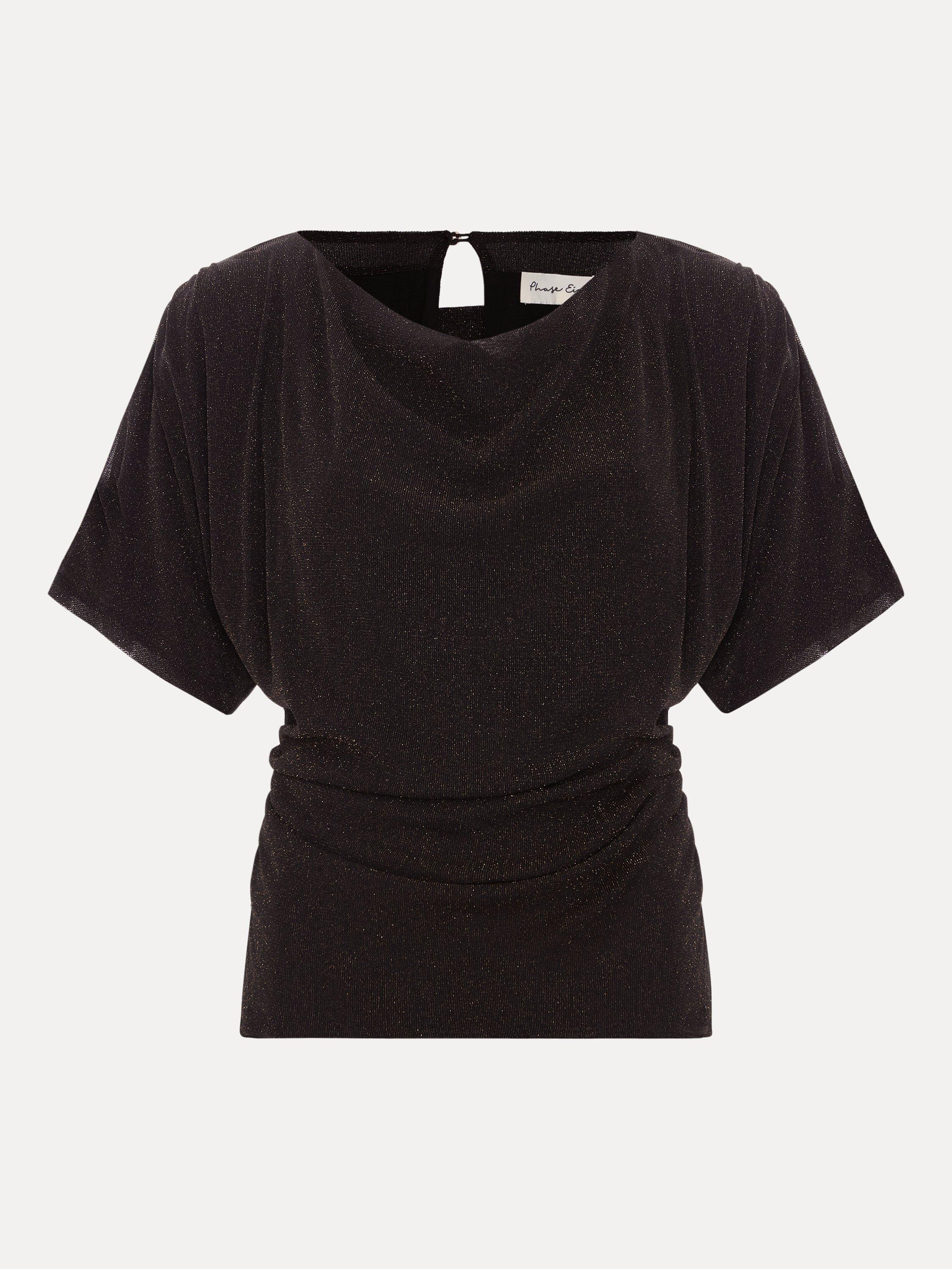 Product image 4 of 9, which shows Phase Eight Martha Draped Top, Black Gold, 8