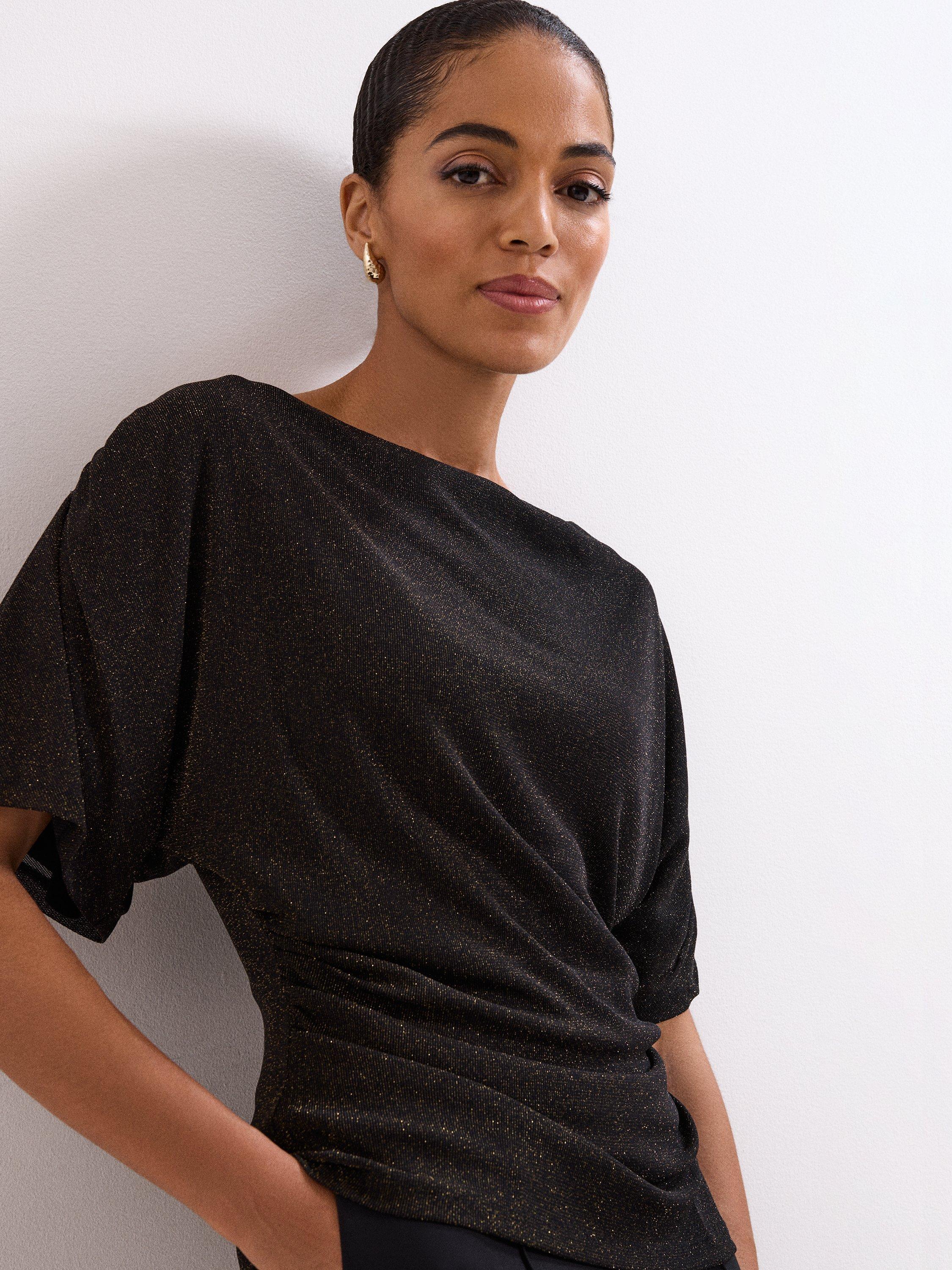 Product image 5 of 9, which shows Phase Eight Martha Draped Top, Black Gold, 8